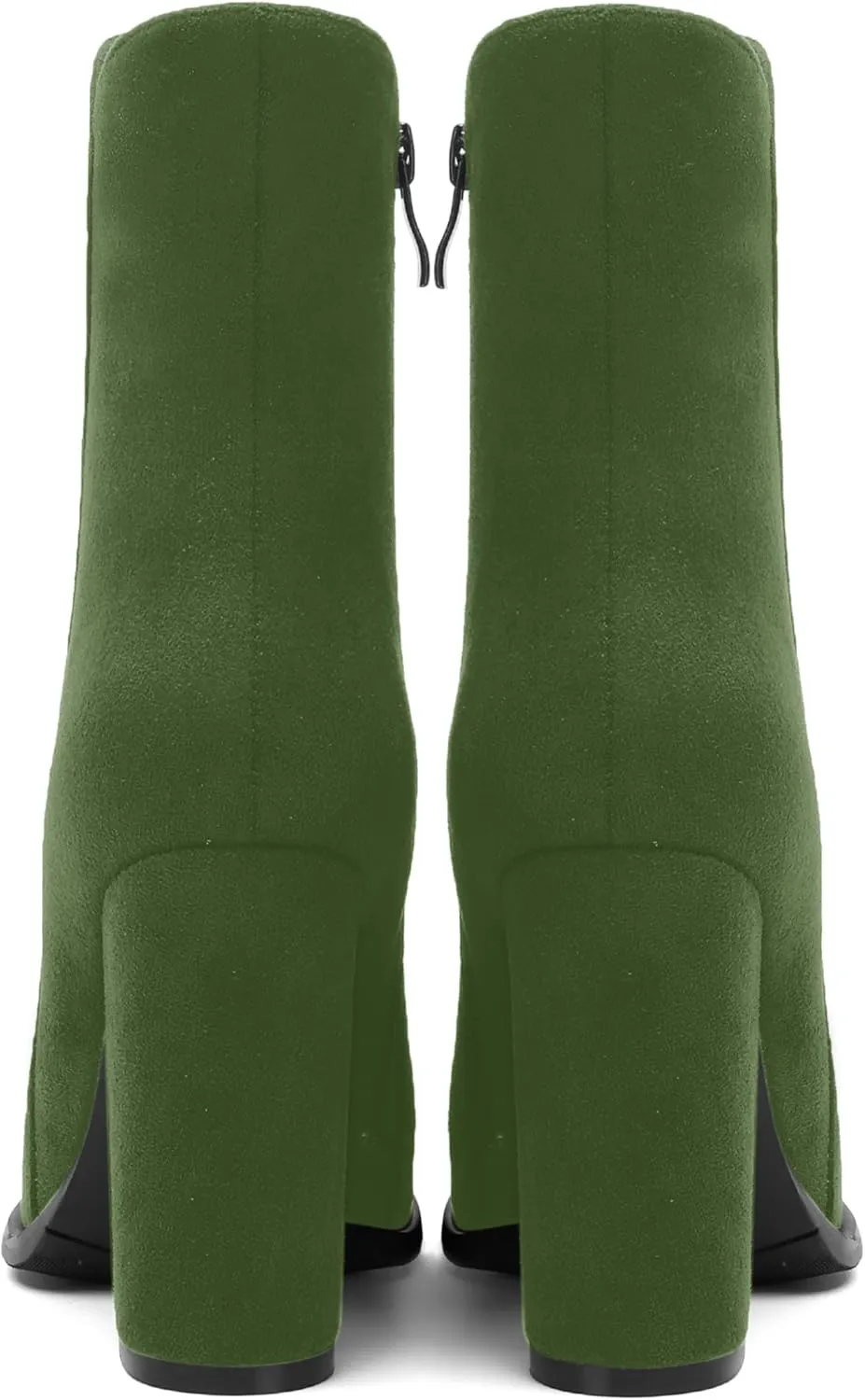 AMBELIGHT Womens Suede Round Toe Dress Fashion Solid Zip Chunky High Heel Ankle High Boots 4 Inch