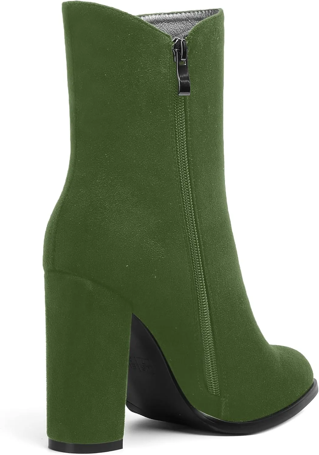 AMBELIGHT Womens Suede Round Toe Dress Fashion Solid Zip Chunky High Heel Ankle High Boots 4 Inch