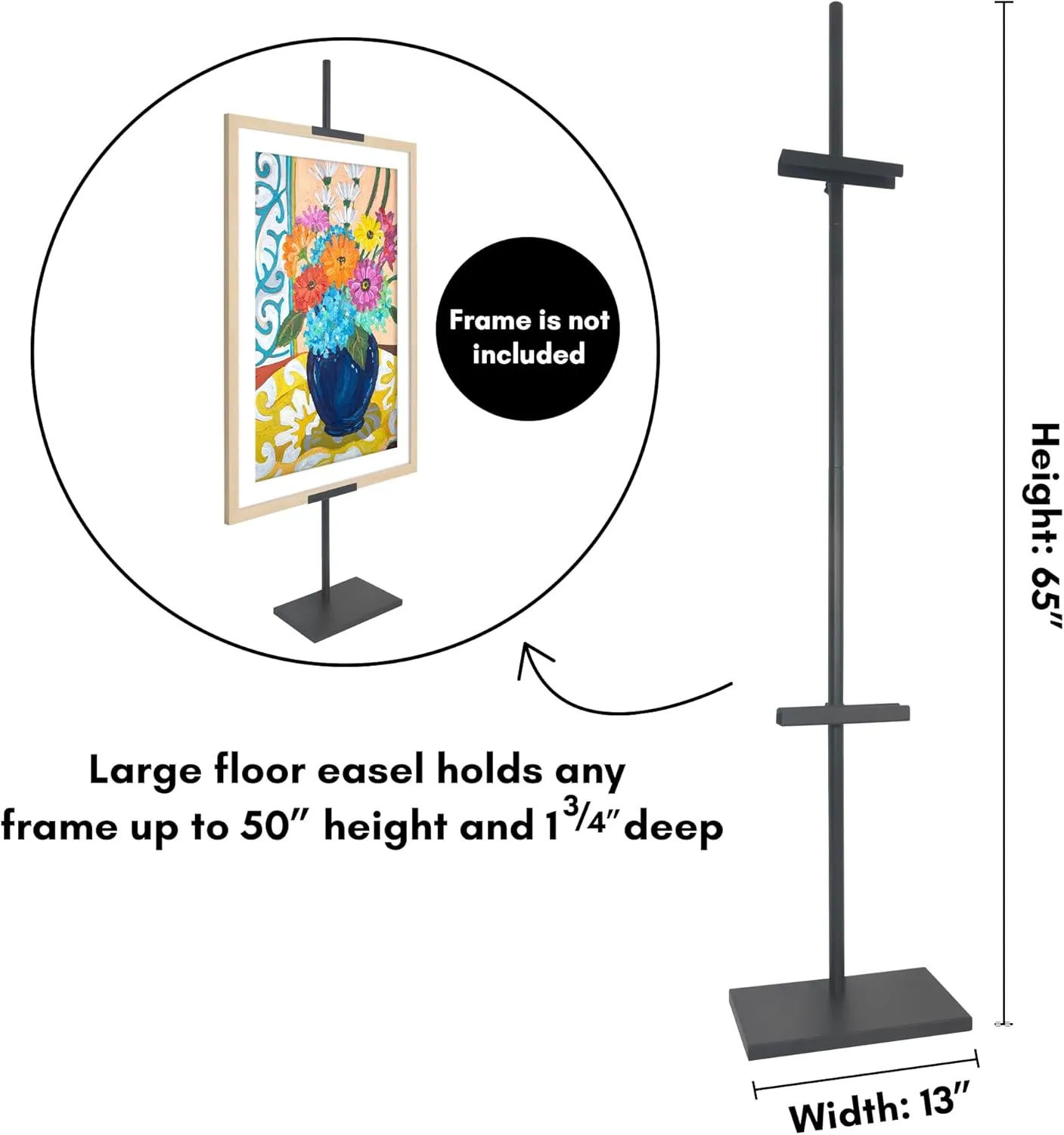 Americanflat Adjustable Tabletop Easel Stand for Picture Frames up to 50" - Ideal Picture Frame Stand to Display Art, Signs, or Photos - Use Easel Stands for Home or Events - Black
