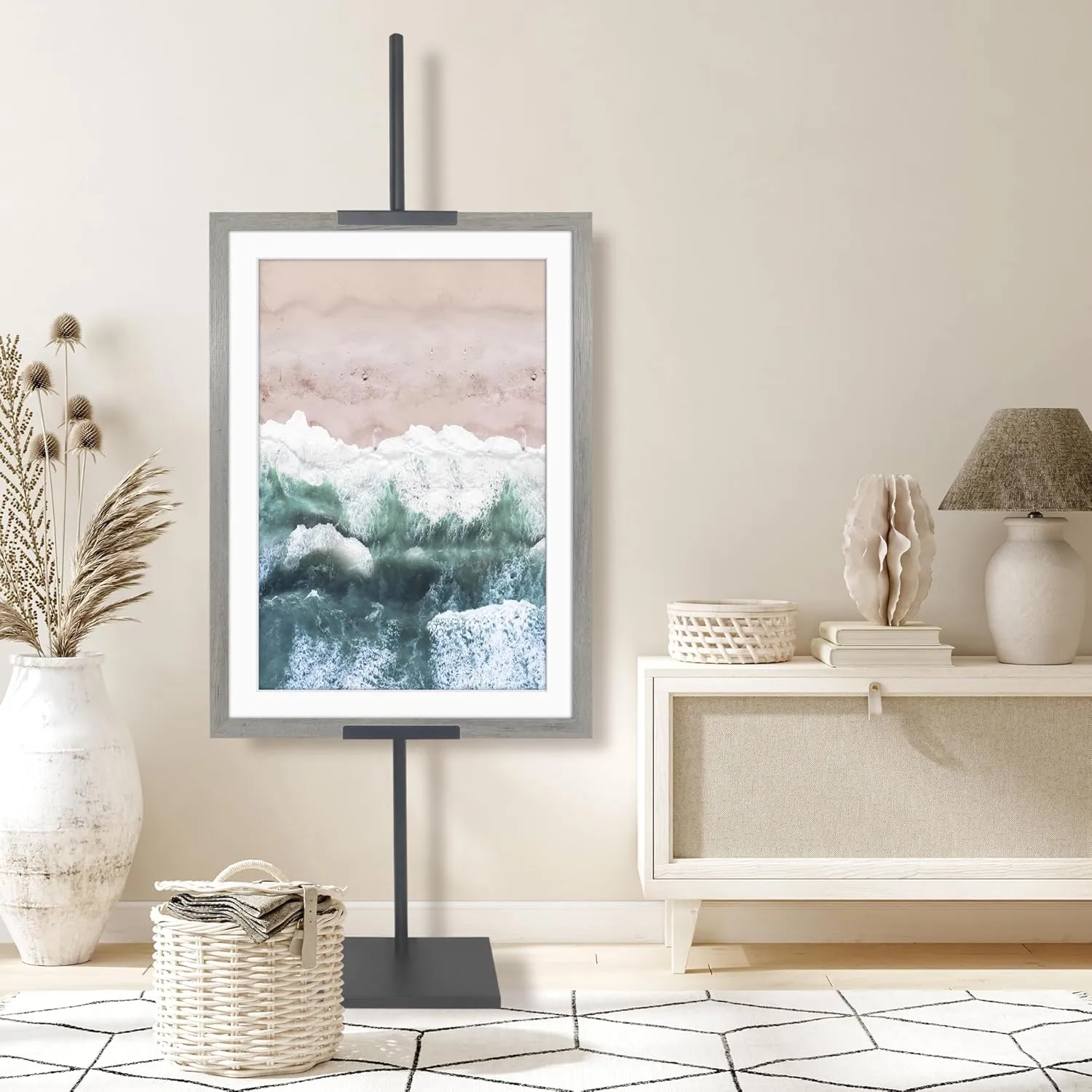 Americanflat Adjustable Tabletop Easel Stand for Picture Frames up to 50" - Ideal Picture Frame Stand to Display Art, Signs, or Photos - Use Easel Stands for Home or Events - Black