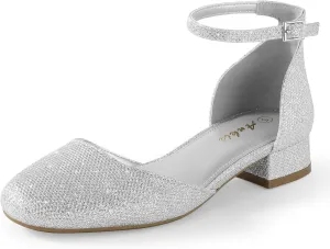 Ankis Closed Toe Heels for Women, Black Nude White Gold Silver 1 Inch Women's Flats Low Block Heel Women Dress Shoes Womens Pumps Work Shoes with Ankle Strap for Spring Fall