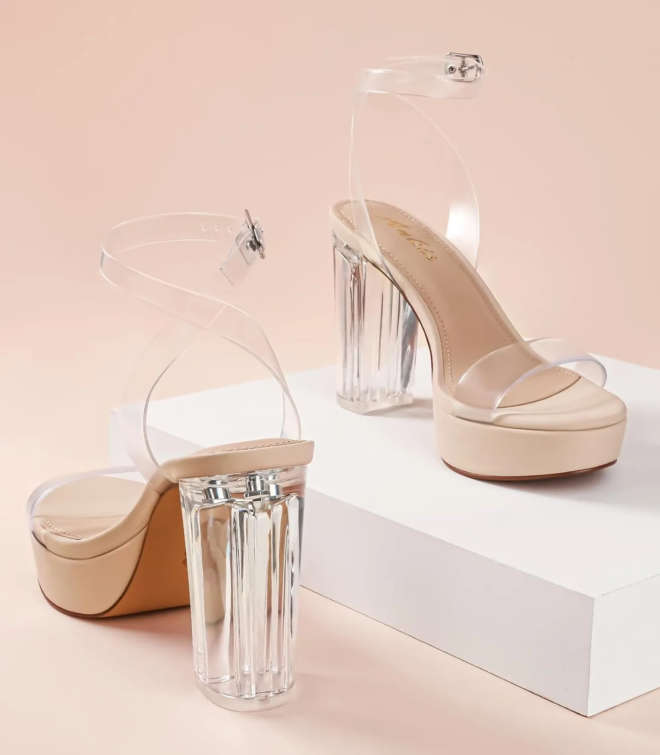 Ankis Platform Heels for Women 4 Inches Chunky Heels Sandals for Women Comfy Open Toe Block Heeled Sandals Nude White Silver Gold Black Ankle Strappy Heels for Women