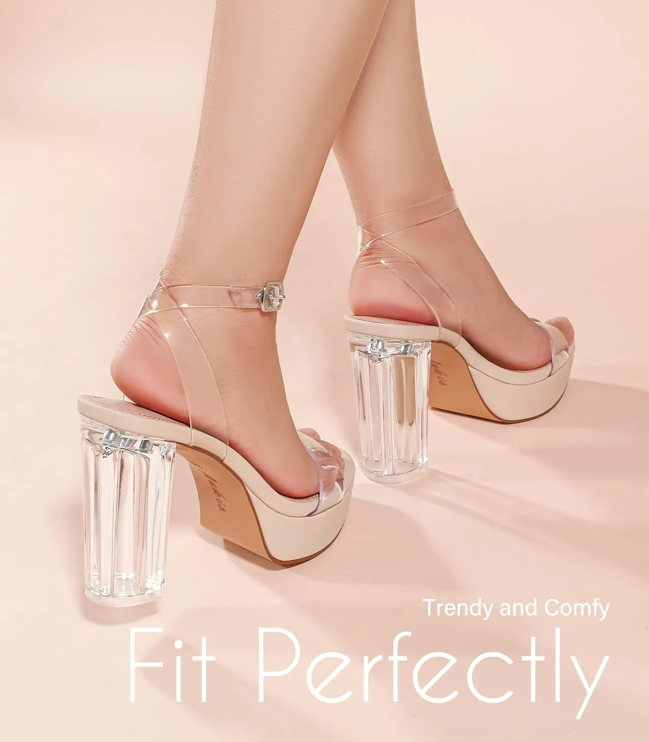 Ankis Platform Heels for Women 4 Inches Chunky Heels Sandals for Women Comfy Open Toe Block Heeled Sandals Nude White Silver Gold Black Ankle Strappy Heels for Women