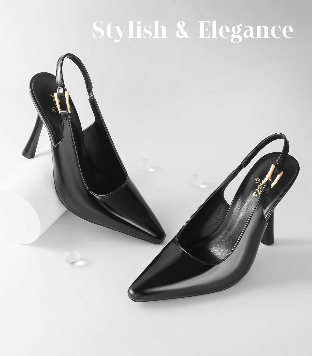 Ankis Slingback Heels for Women 3.9in Kitten Heels Closed Pointed Toe High Heel Wedding Party Dress Shoes Women's Pumps