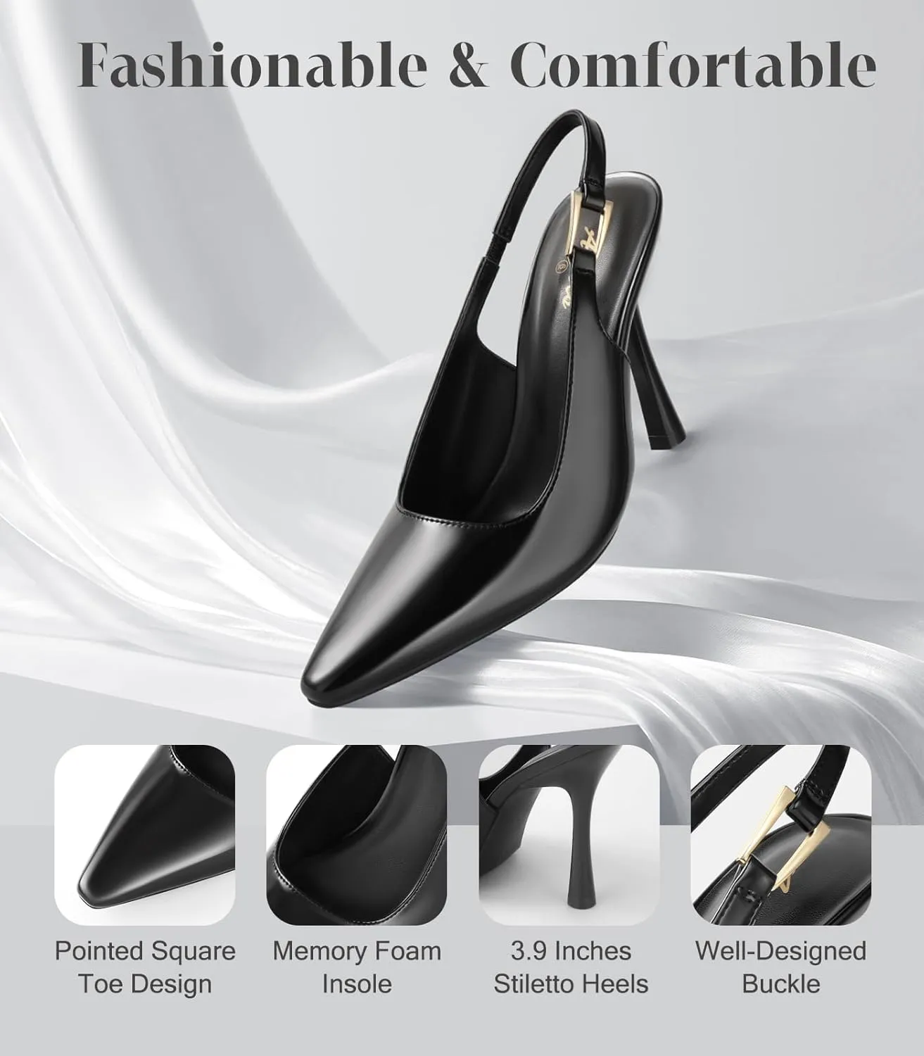 Ankis Slingback Heels for Women 3.9in Kitten Heels Closed Pointed Toe High Heel Wedding Party Dress Shoes Women's Pumps