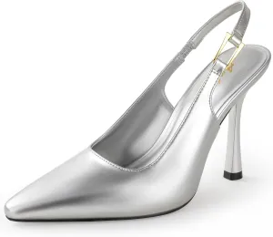 Ankis Slingback Heels for Women 3.9in Kitten Heels Closed Pointed Toe High Heel Wedding Party Dress Shoes Women's Pumps