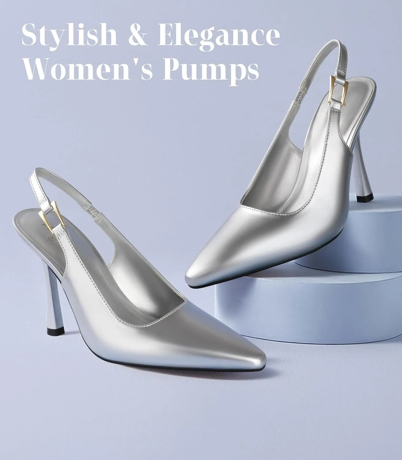 Ankis Slingback Heels for Women 3.9in Kitten Heels Closed Pointed Toe High Heel Wedding Party Dress Shoes Women's Pumps