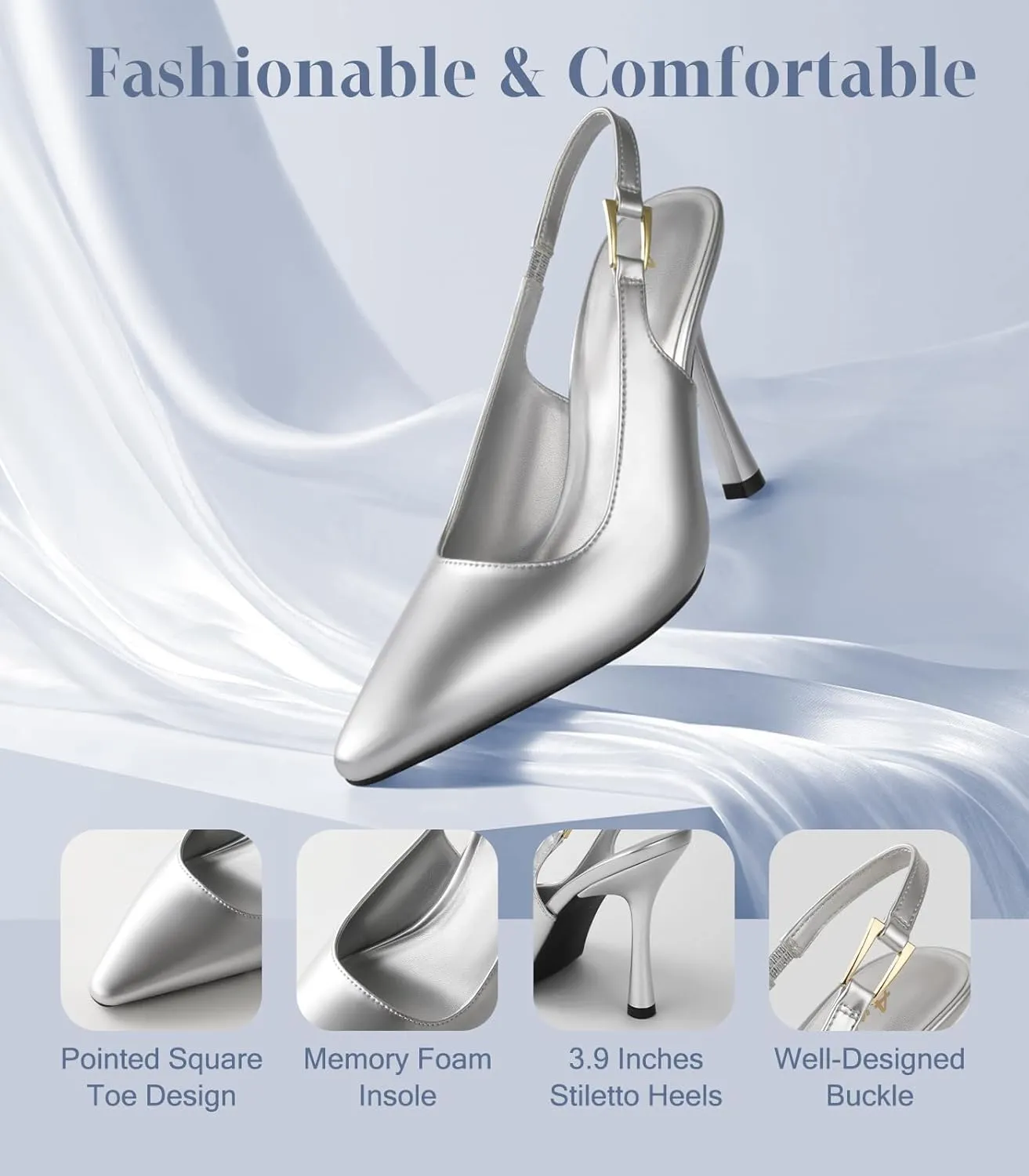 Ankis Slingback Heels for Women 3.9in Kitten Heels Closed Pointed Toe High Heel Wedding Party Dress Shoes Women's Pumps