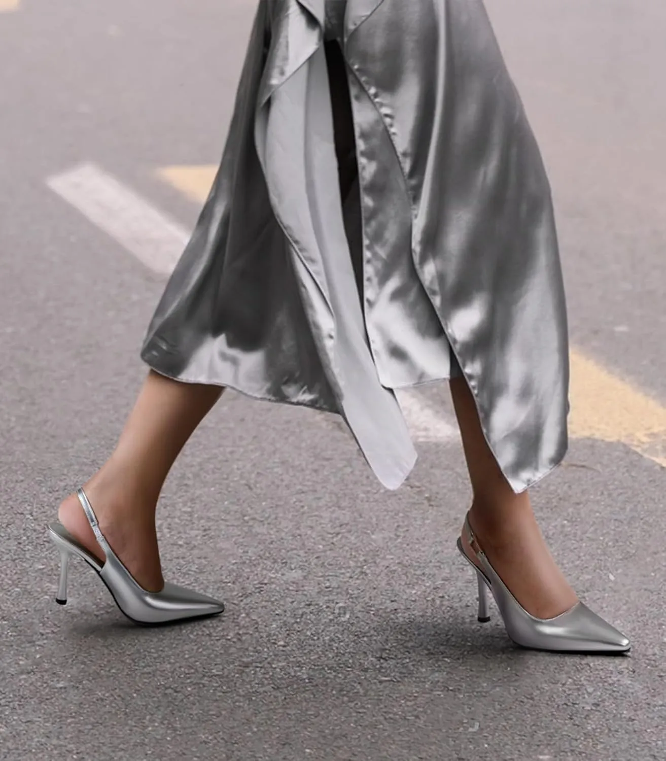 Ankis Slingback Heels for Women 3.9in Kitten Heels Closed Pointed Toe High Heel Wedding Party Dress Shoes Women's Pumps