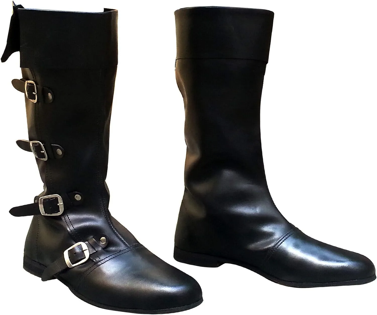 AnNafi Medieval Leather Boots 4 Buckle | Renaissance Loafer Long Boot Pirate Costume Viking Mens Shoes SCA LARP Riding