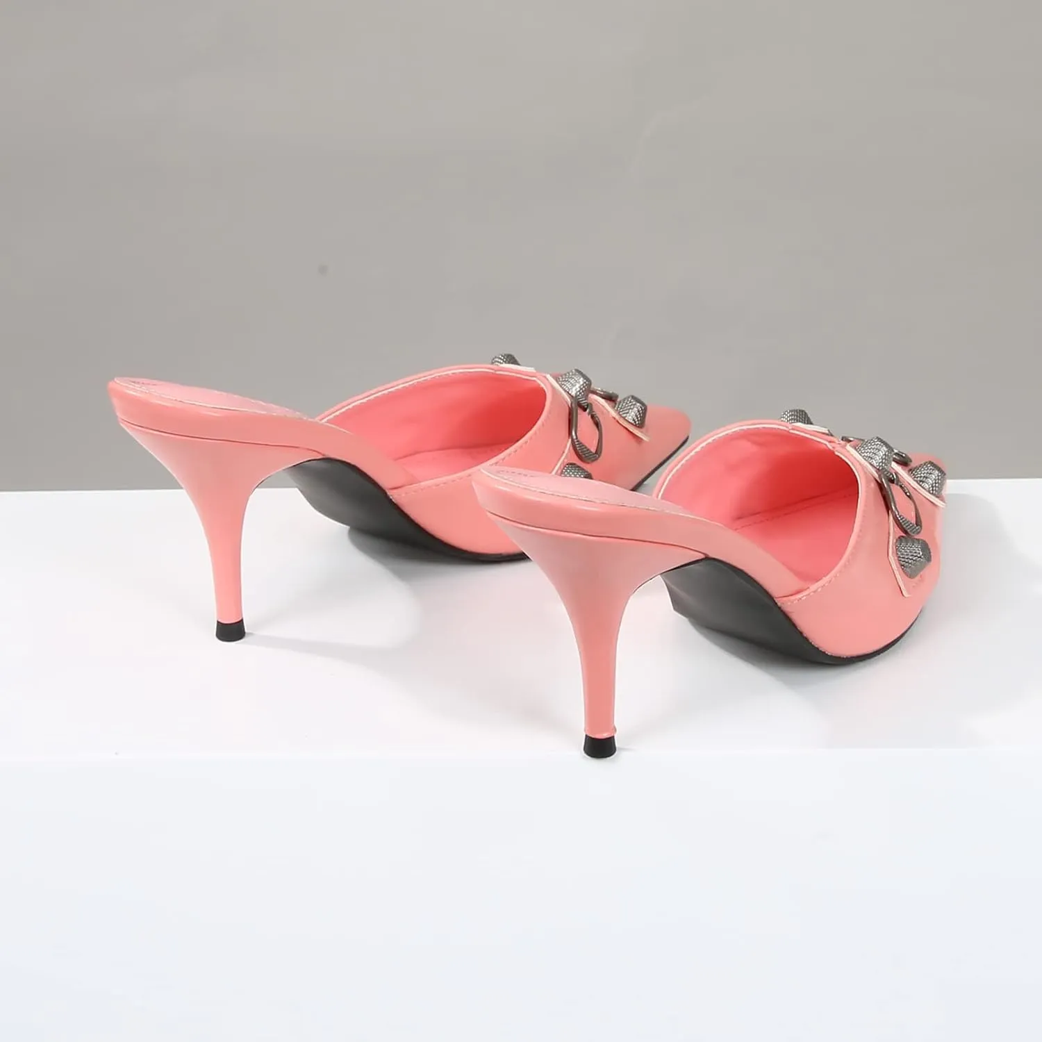 Arqa Heel Mules for Women,Rivet Studded 3.9 Inch Stiletto Heel Slippers