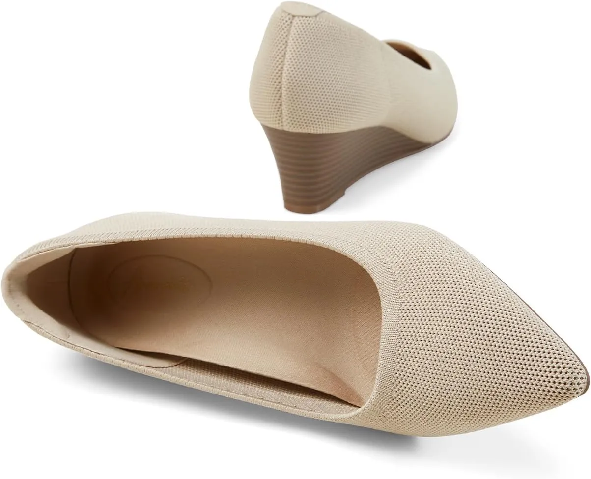 Arromic Women's Wedge Pumps Pointed Low Heel Wedge Dress Shoes Closed Toe Wedges Pumps for Women Comfort Work Casual Daily Dressy - 2inch