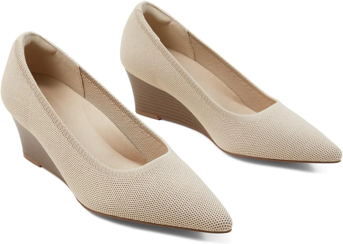 Arromic Women's Wedge Pumps Pointed Low Heel Wedge Dress Shoes Closed Toe Wedges Pumps for Women Comfort Work Casual Daily Dressy - 2inch