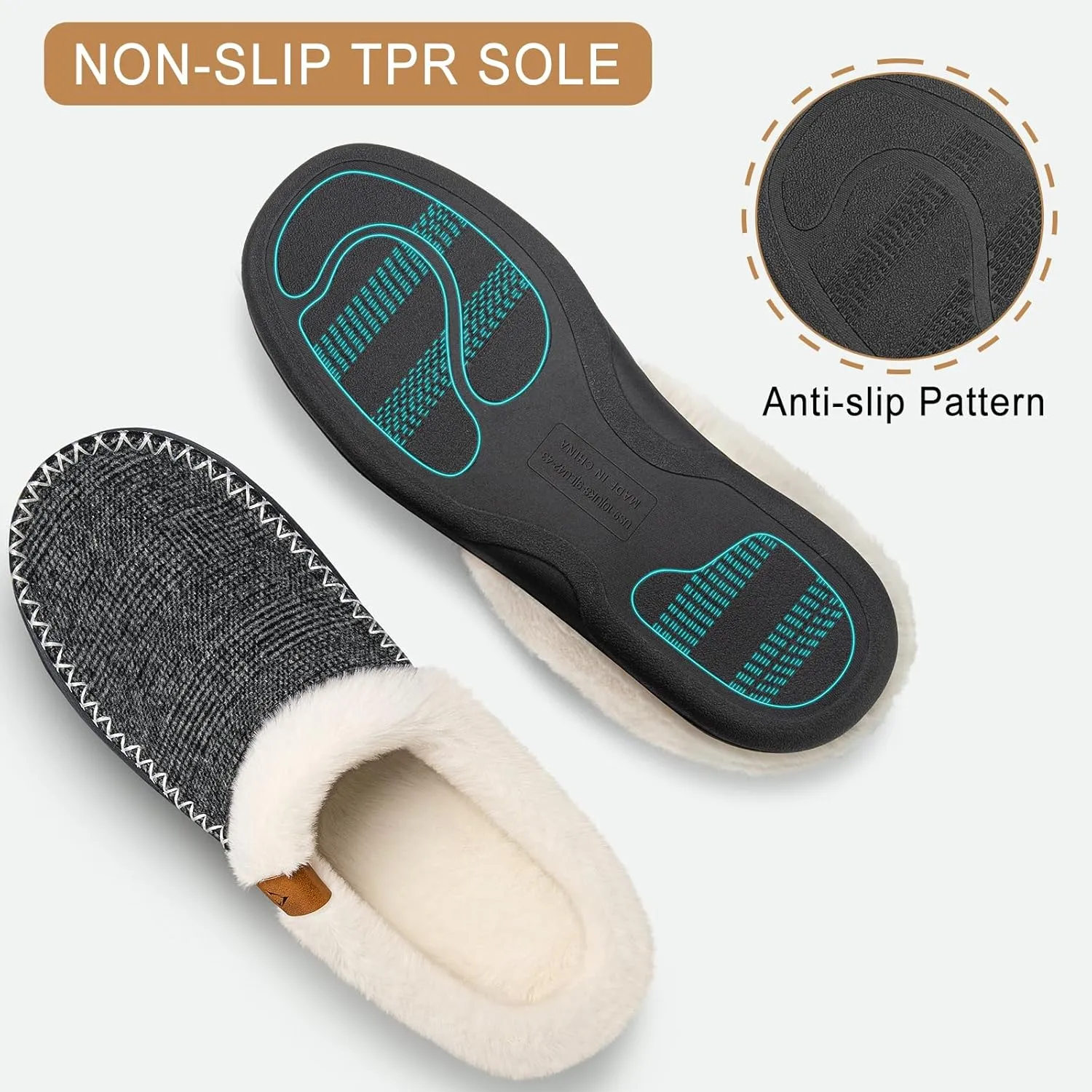 ATHMILE Men's Slippers Slip On Moccasin, Indoor Outdoor Warm Fuzzy Comfy House Shoes, Fluffy Wide Loafer Home Bedroom Slippers