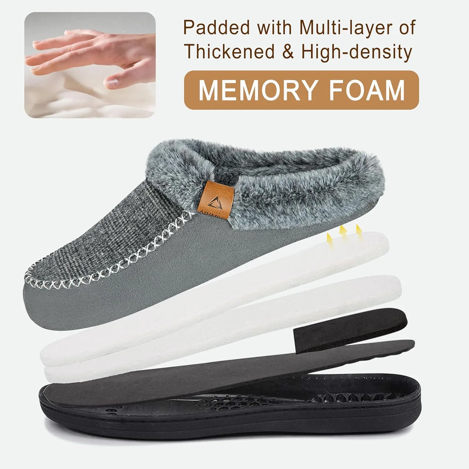 ATHMILE Men's Slippers Slip On Moccasin, Indoor Outdoor Warm Fuzzy Comfy House Shoes, Fluffy Wide Loafer Home Bedroom Slippers
