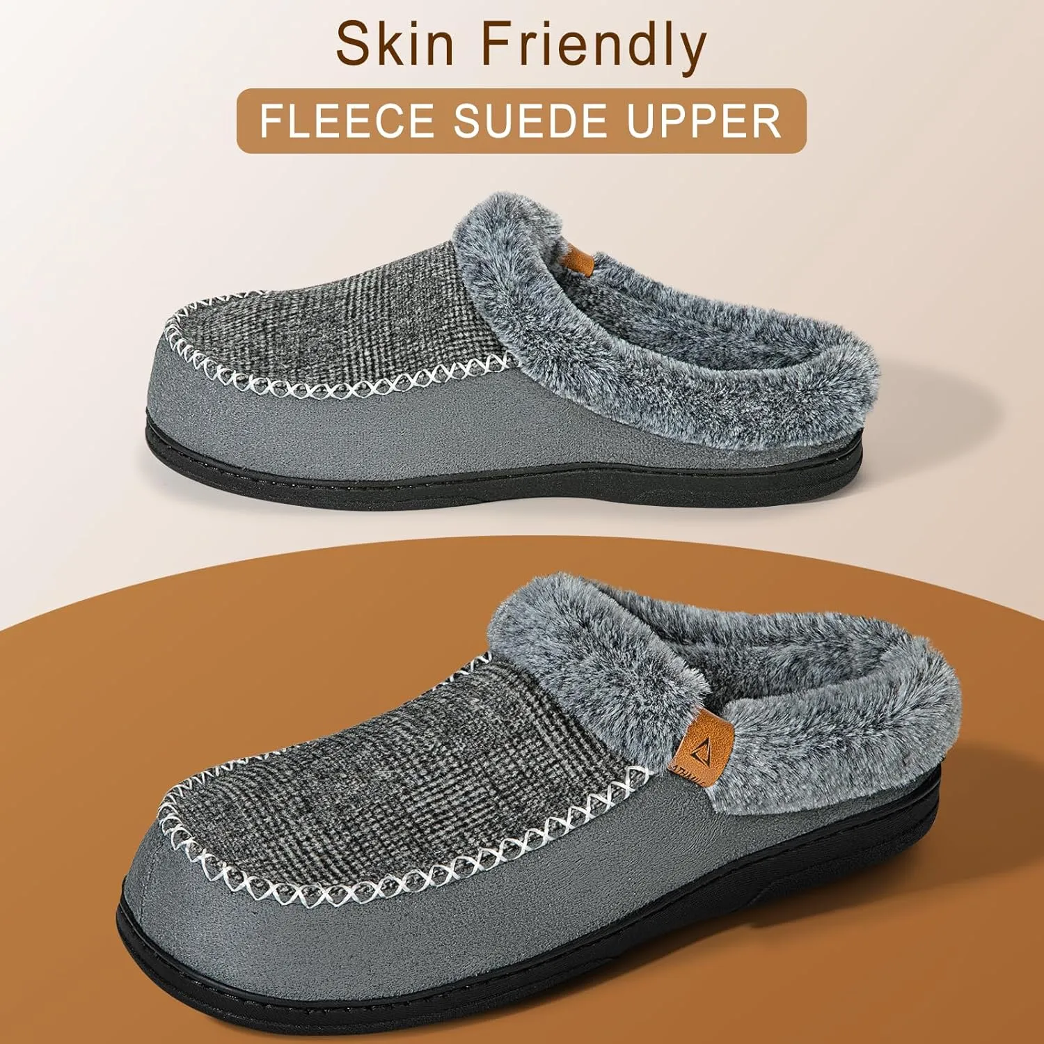 ATHMILE Men's Slippers Slip On Moccasin, Indoor Outdoor Warm Fuzzy Comfy House Shoes, Fluffy Wide Loafer Home Bedroom Slippers
