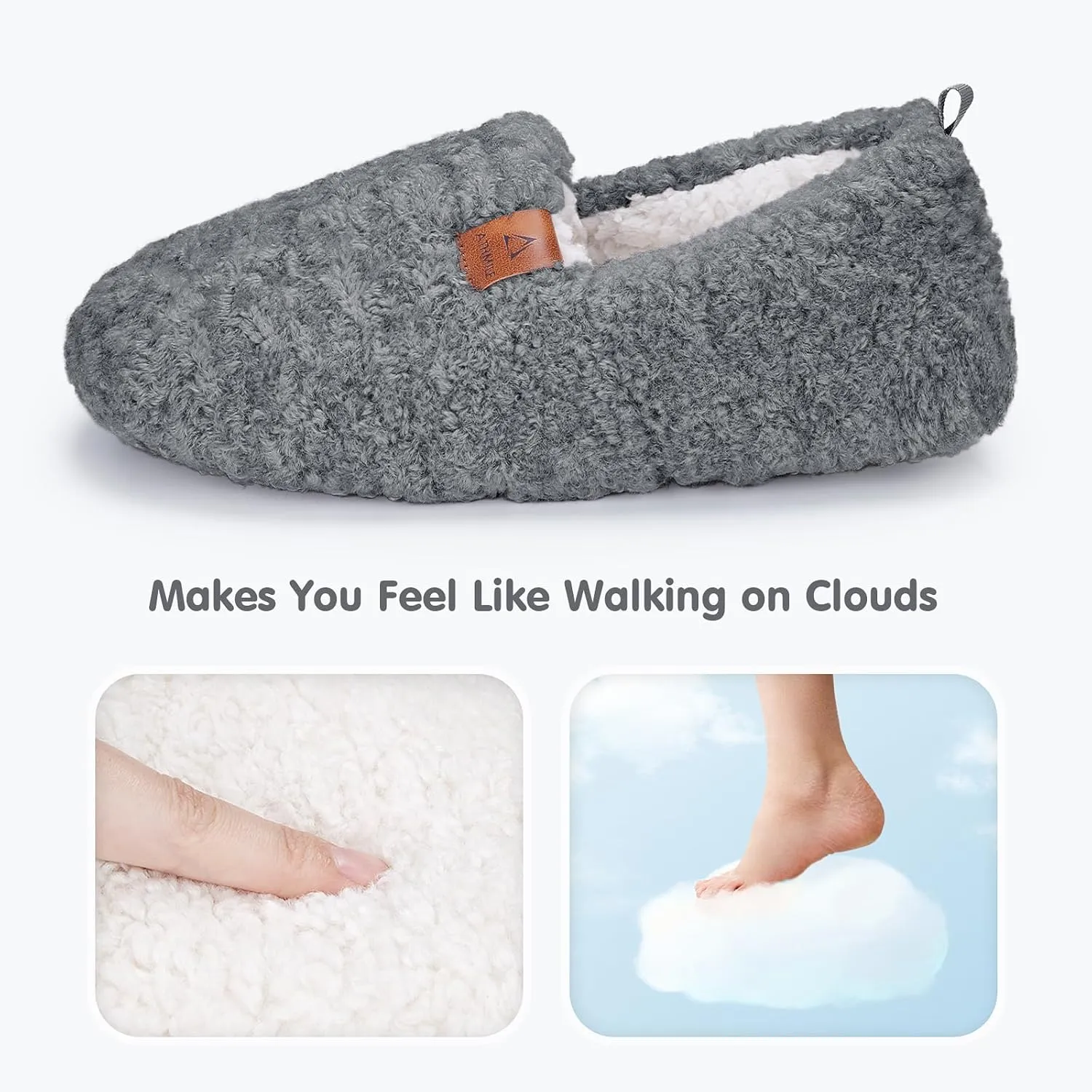 ATHMILE Women's Slippers Fuzzy Curly House Slippers Memory Foam Loafer with Polar Fleece Lining Indoor Outdoor