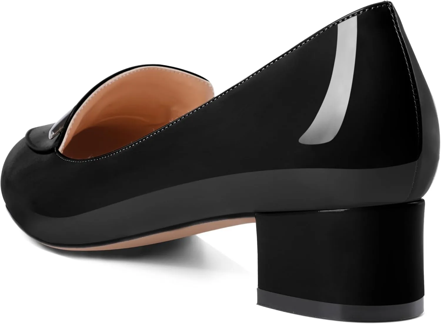 AUMOTED Women Low Block Chunky Heel Pumps Round Toe Slip On 1.5" Closed Toe Loafer Heels Chunky Office Dress Shoes