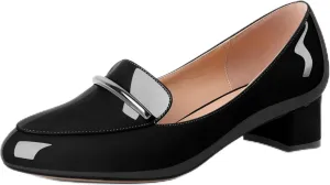 AUMOTED Women Low Block Chunky Heel Pumps Round Toe Slip On 1.5" Closed Toe Loafer Heels Chunky Office Dress Shoes