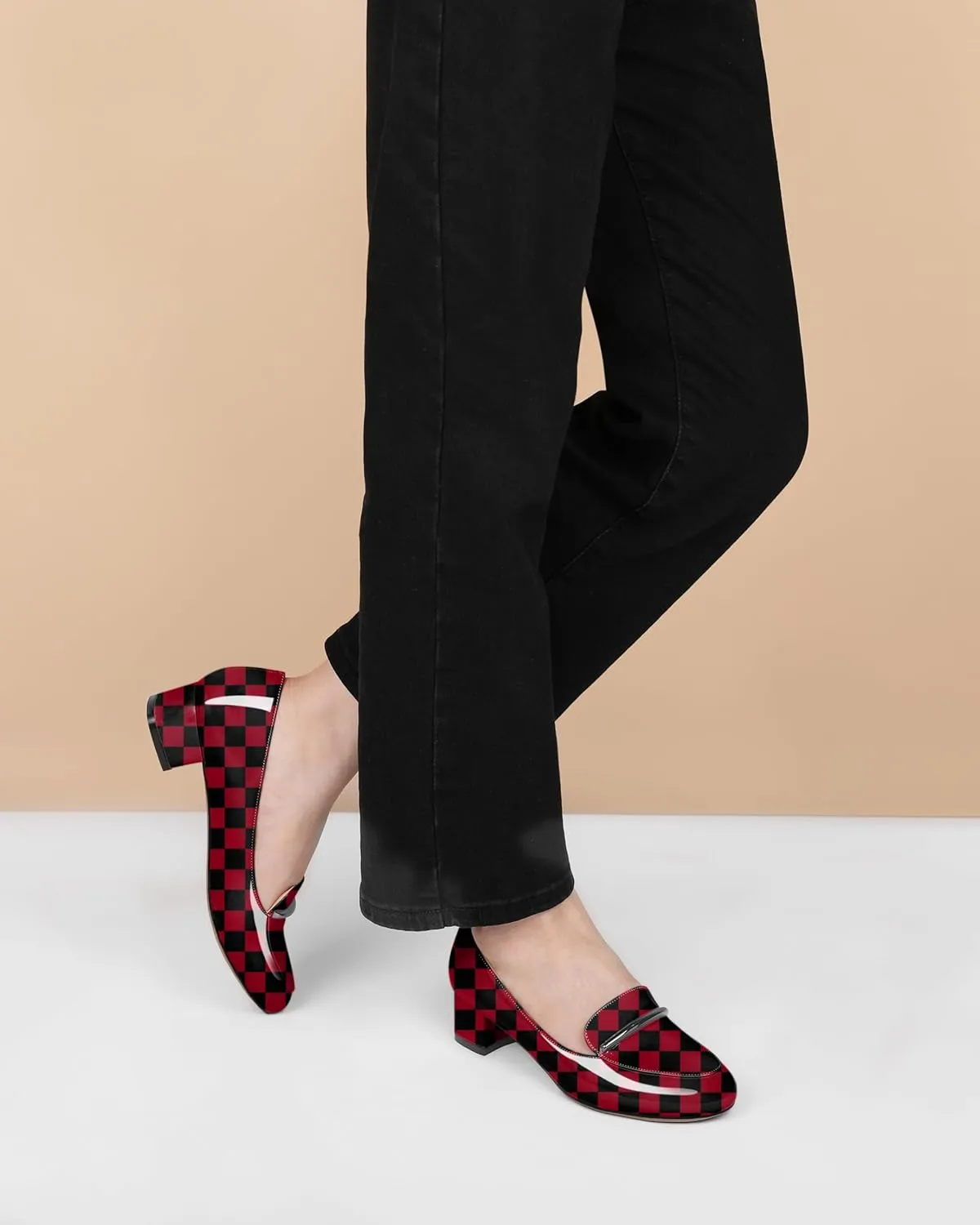 AUMOTED Women Low Block Chunky Heel Pumps Round Toe Slip On 1.5" Closed Toe Loafer Heels Chunky Office Dress Shoes