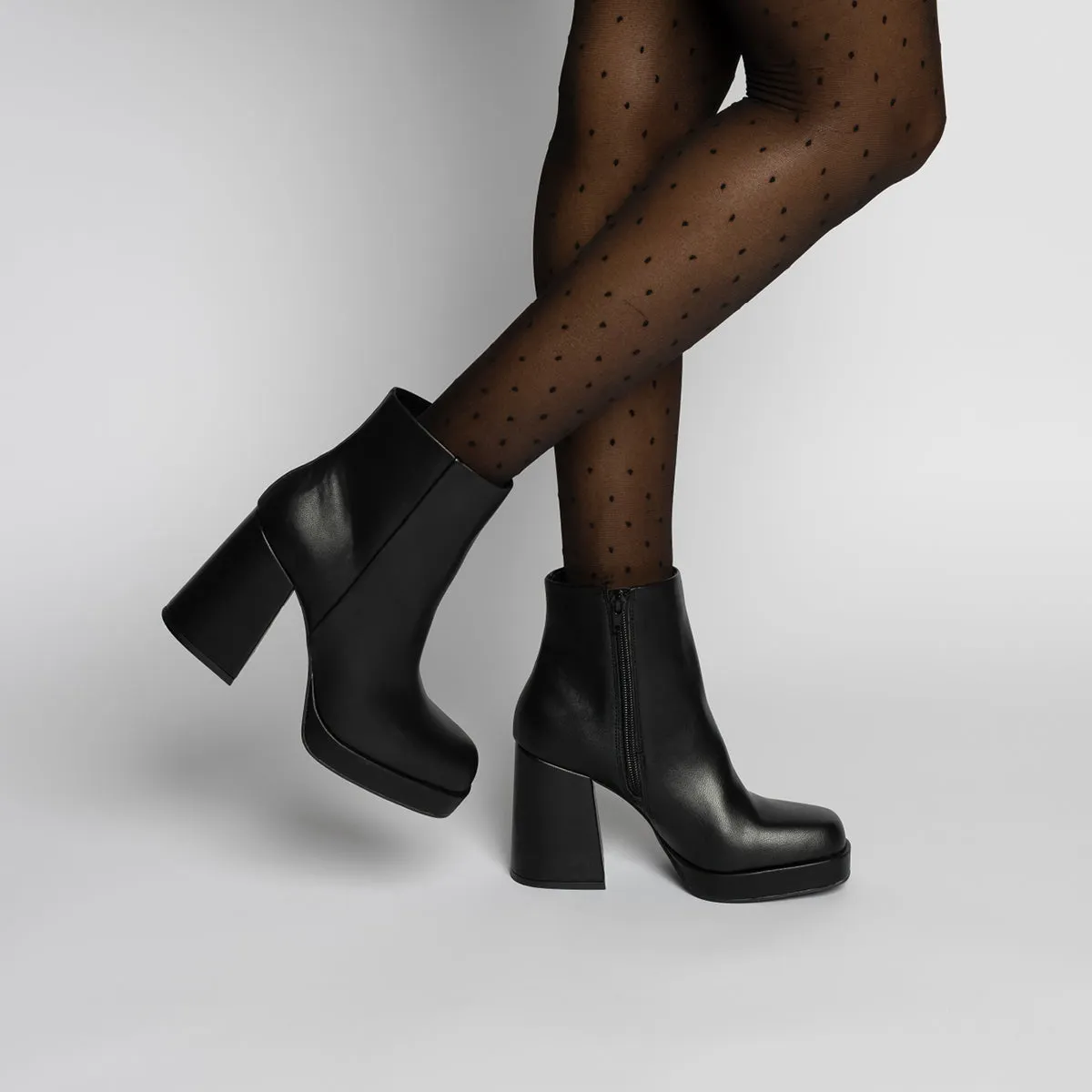 Avery Platform Ankle Boots - Black Smooth