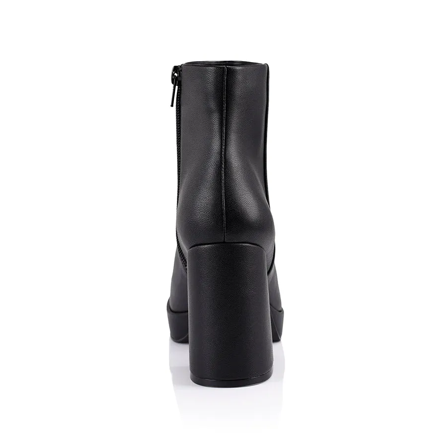 Avery Platform Ankle Boots - Black Smooth
