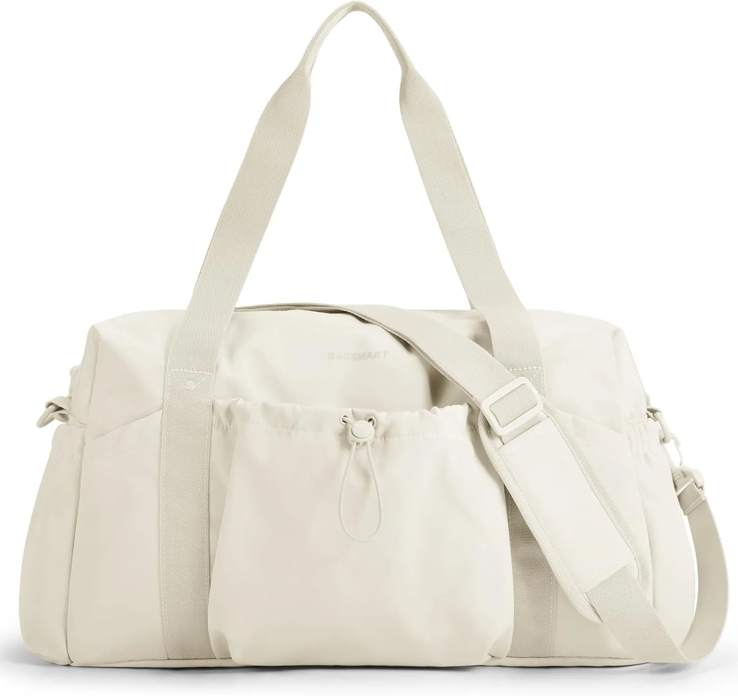 BAGSMART Weekender Bag for Women, Travel Duffle Bag with Shoe Bag for Travel, 26L Airport Carry On Overnight Bag Gym Tote Bag for Sports, Travel Essentials (Beige-unfoldable)