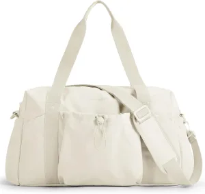 BAGSMART Weekender Bag for Women, Travel Duffle Bag with Shoe Bag for Travel, 26L Airport Carry On Overnight Bag Gym Tote Bag for Sports, Travel Essentials (Beige-unfoldable)