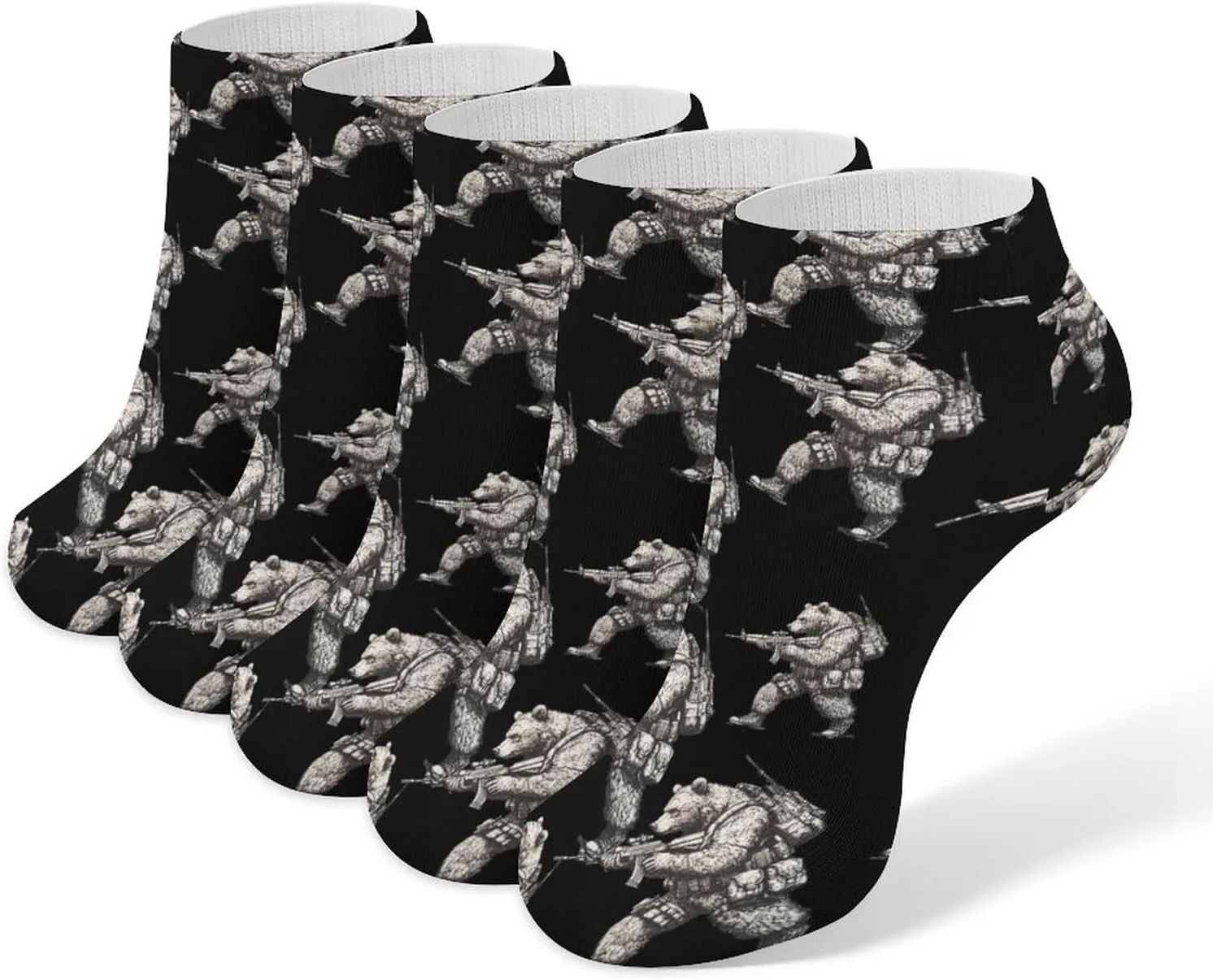Bear with Gun Ankle No Show Socks Soft Loafer Socks Low Cut Non Slip Flat Sock 5 PC