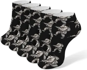 Bear with Gun Ankle No Show Socks Soft Loafer Socks Low Cut Non Slip Flat Sock 5 PC