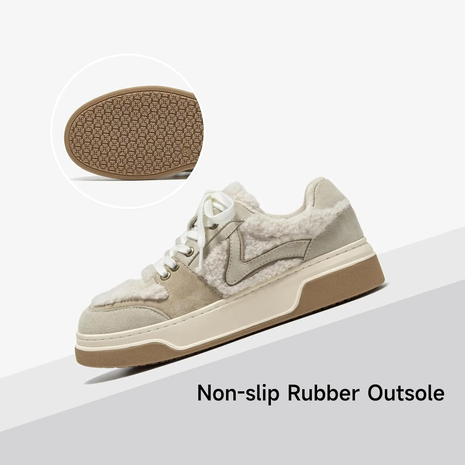 BEAU TODAY Winter Fashion Sneakers for Women, Women's Warm Fur Lined Platform Sneakers, Chunky Suede Leather Sneakers for Women, Casual Comfortable Lace-up Anti-Slip Outdoor Walking Shoes