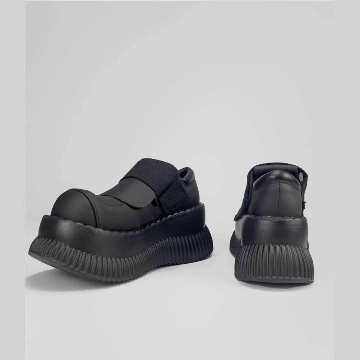 Black Chunky Platform Velcro Shoes