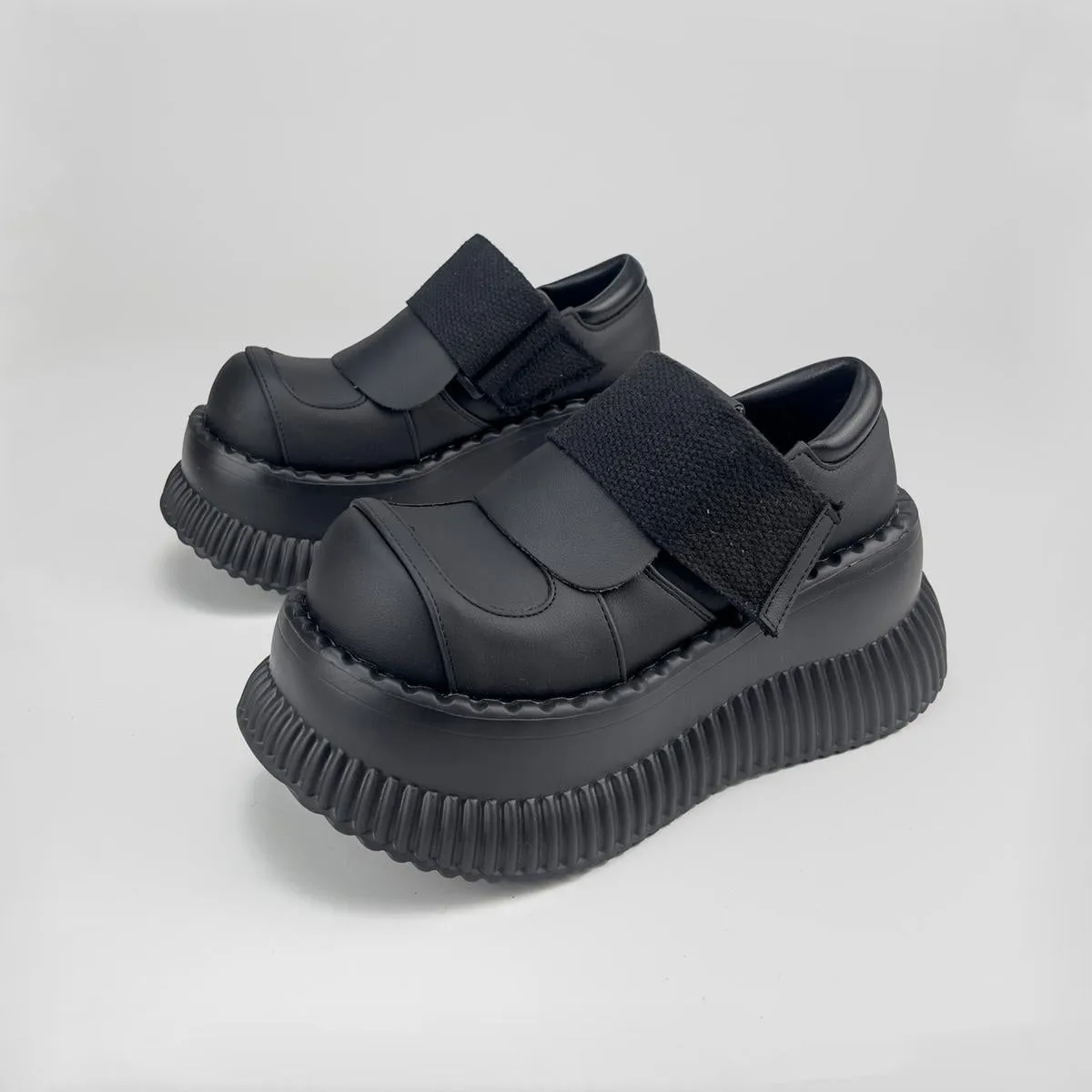 Black Chunky Platform Velcro Shoes