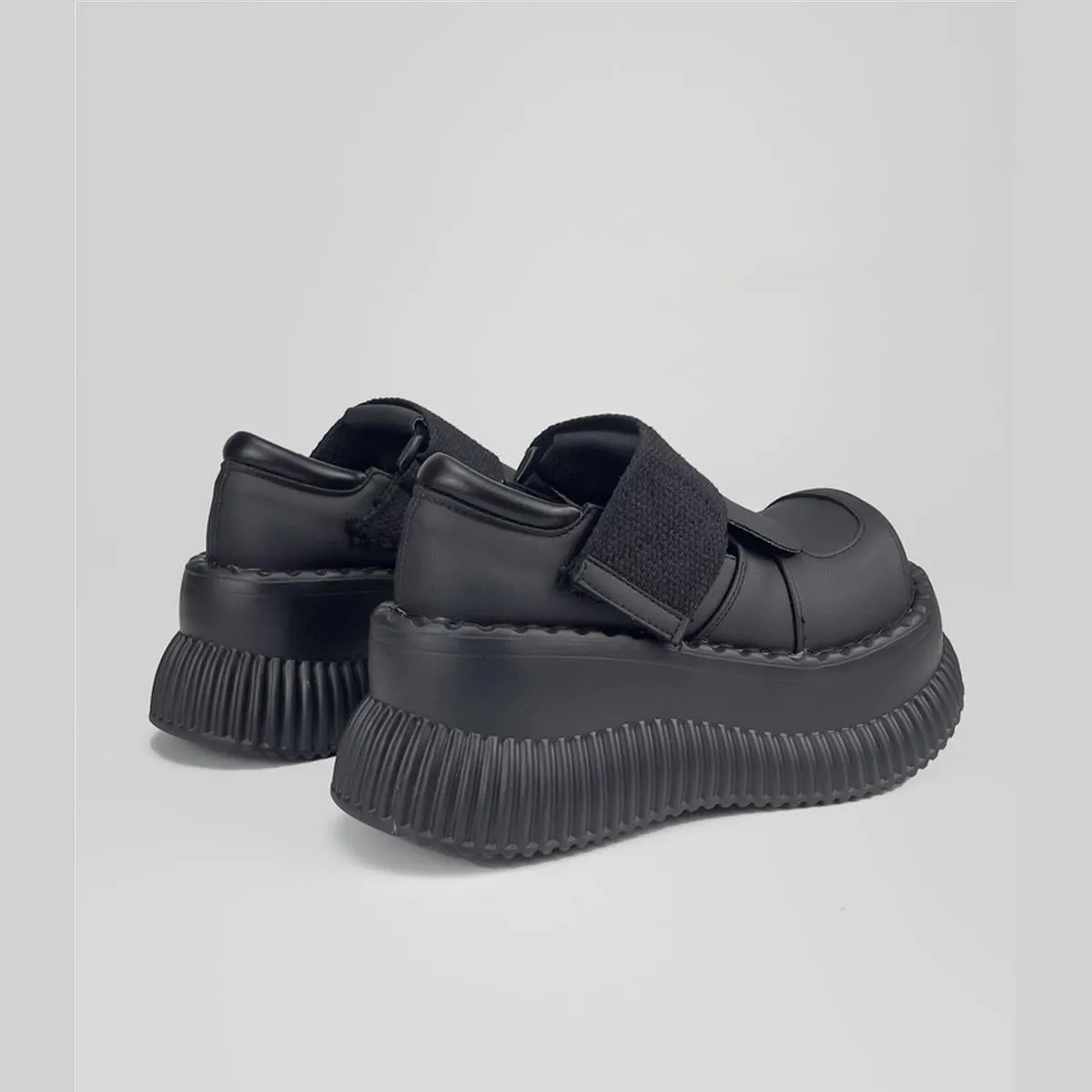 Black Chunky Platform Velcro Shoes