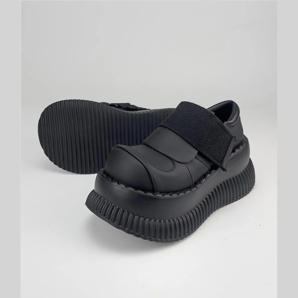 Black Chunky Platform Velcro Shoes