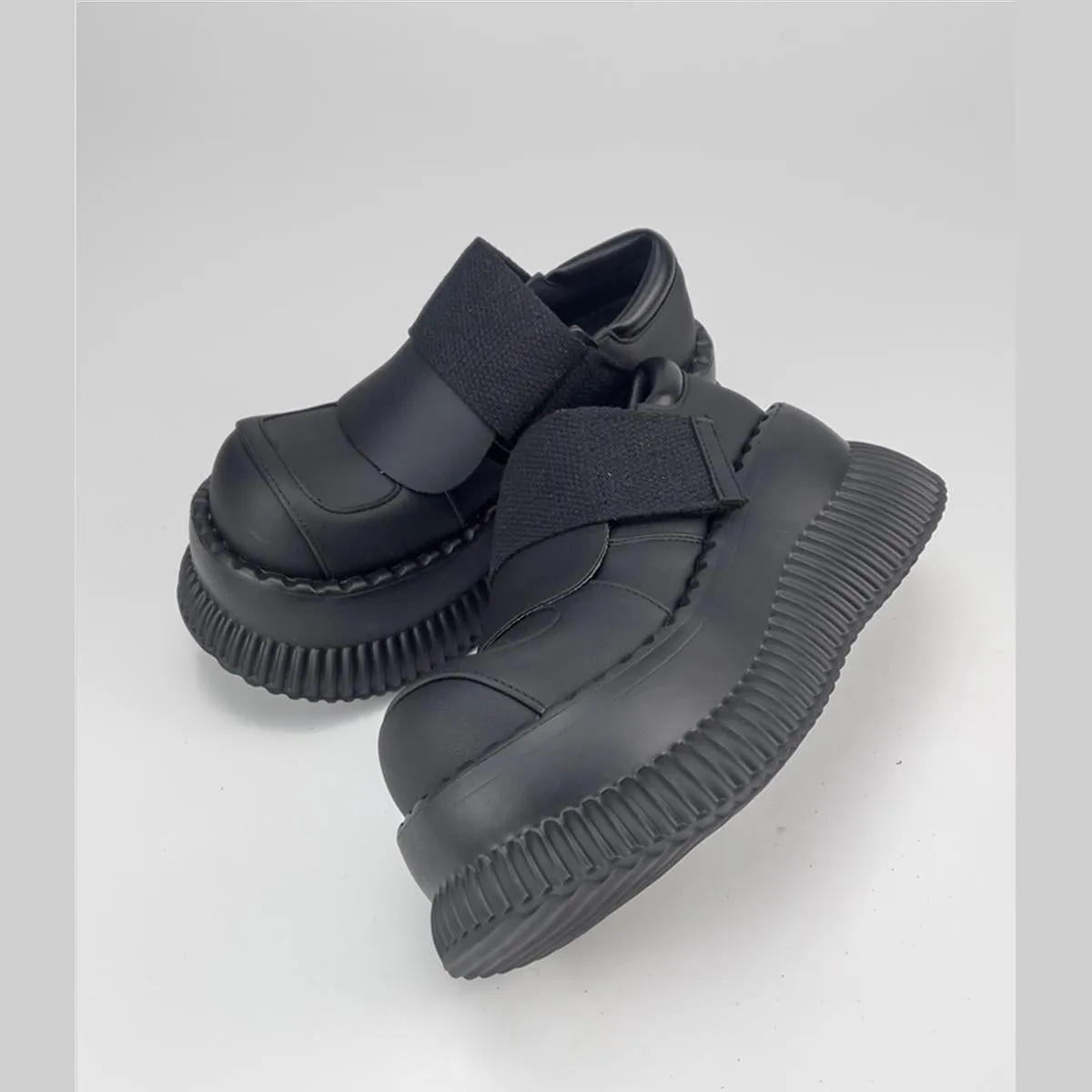 Black Chunky Platform Velcro Shoes