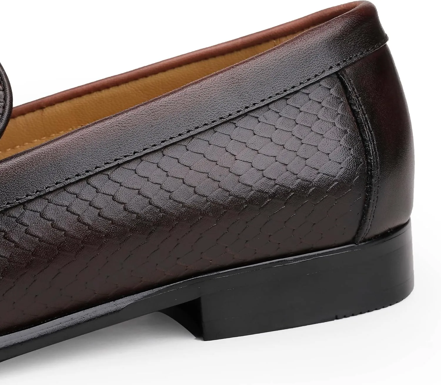 Black Mens Leather Dress Shoes, Premium Crocodile Print Moc-Toe Slip-on Loafer with Metal Buckle Penny Shoes for Mens