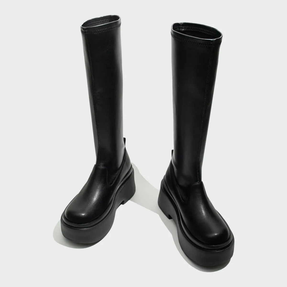Black Sleek Platform Knee-High Boots