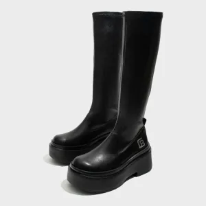 Black Sleek Platform Knee-High Boots