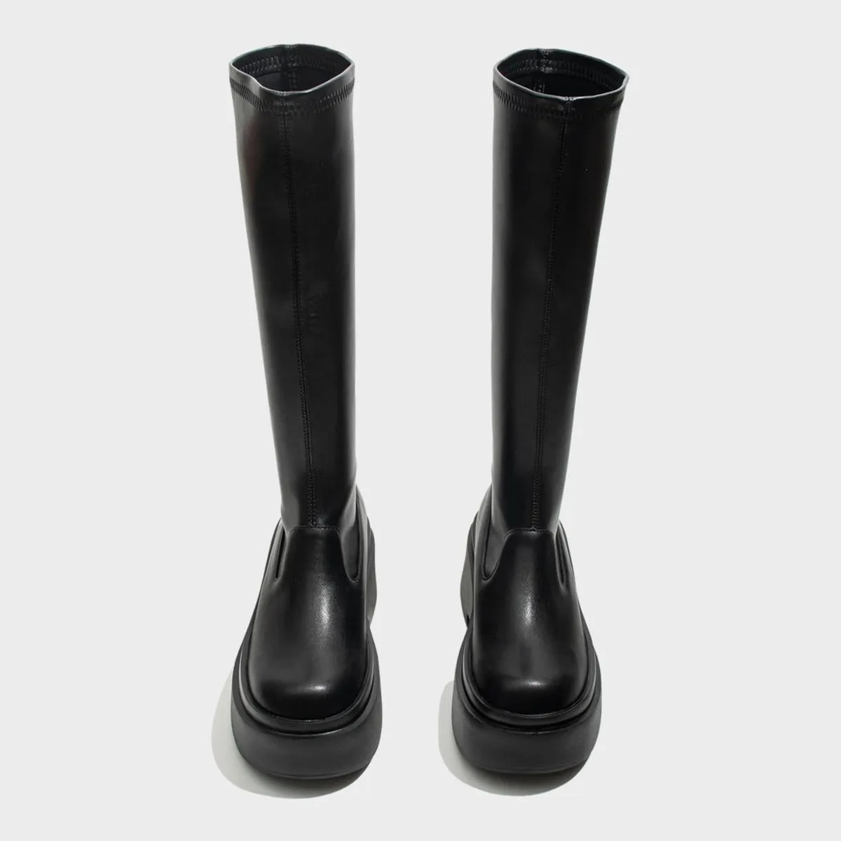 Black Sleek Platform Knee-High Boots
