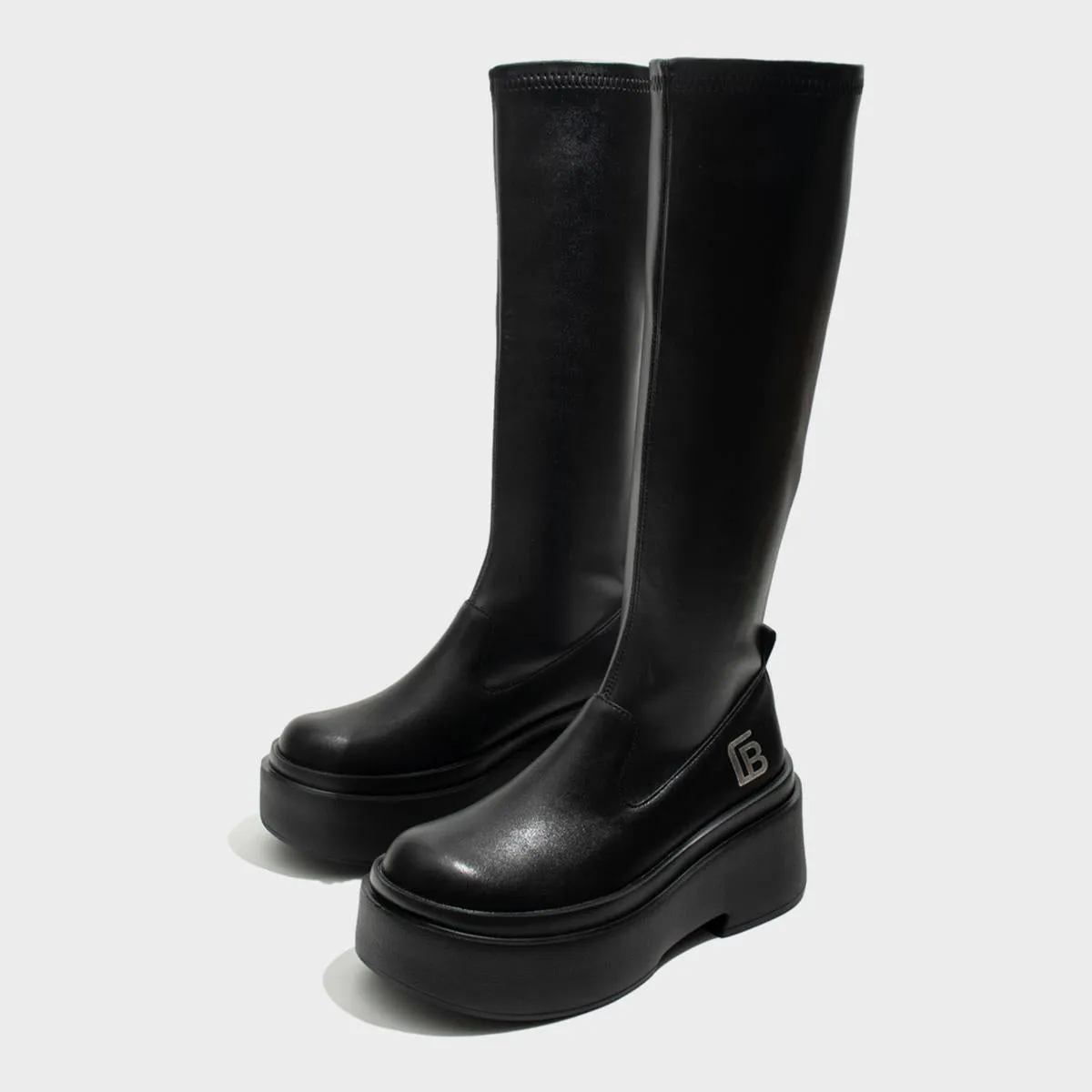 Black Sleek Platform Knee-High Boots