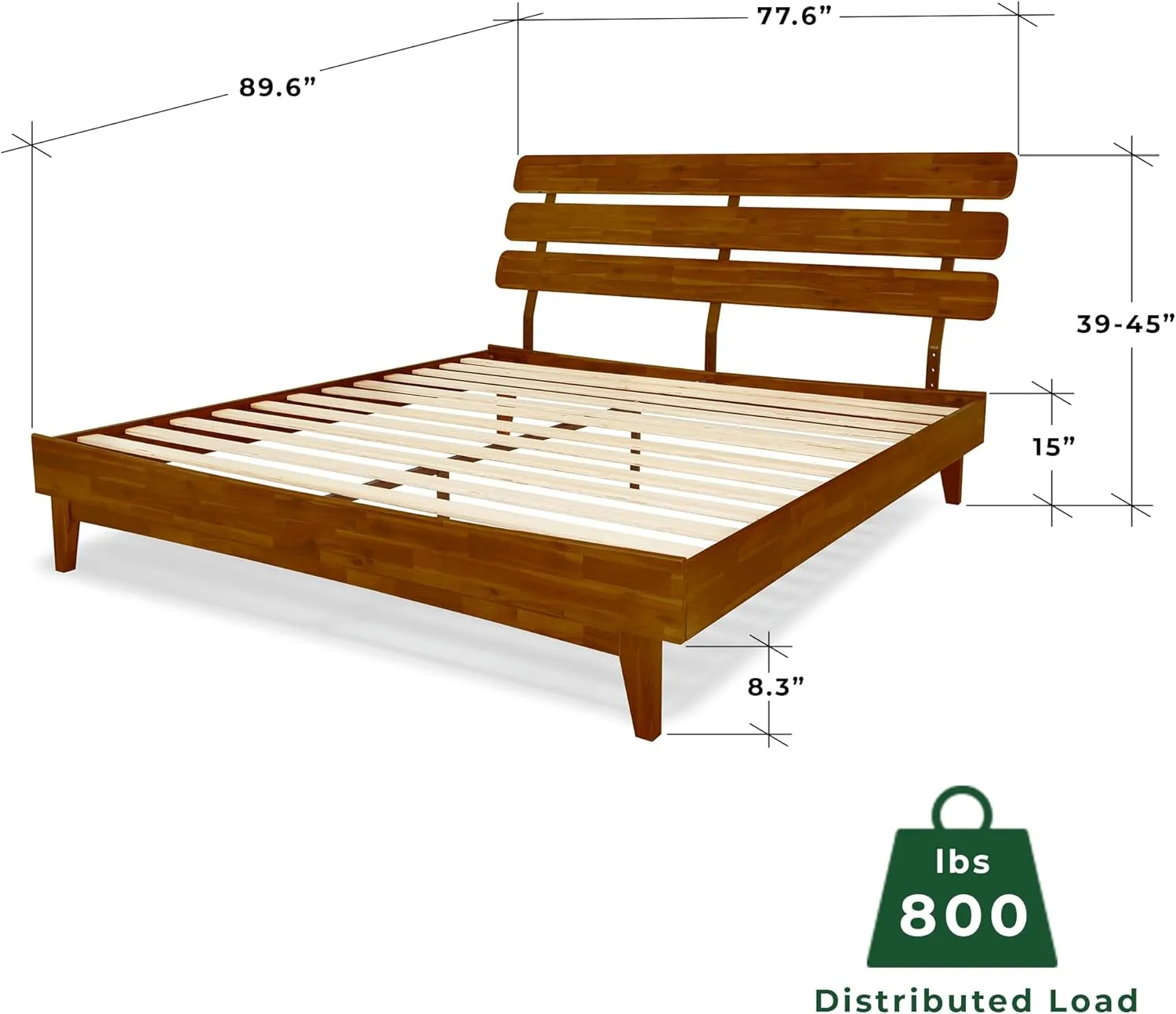 Bme Caden 15 Inch Deluxe Bed Frame with Adjustable Headboard - Mid Century, Retro Style with Acacia Wood - No Box Spring Needed - 12 Strong Wood Slat Support - Easy Assembly - Dark Chocolate, King