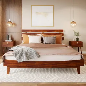 Bme Caden 15 Inch Deluxe Bed Frame with Adjustable Headboard - Mid Century, Retro Style with Acacia Wood - No Box Spring Needed - 12 Strong Wood Slat Support - Easy Assembly - Dark Chocolate, King