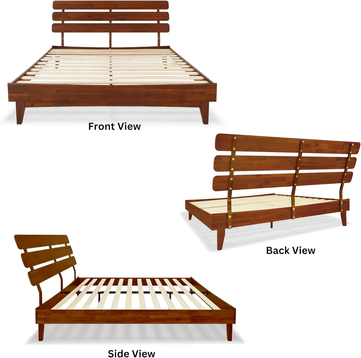 Bme Caden 15 Inch Deluxe Bed Frame with Adjustable Headboard - Mid Century, Retro Style with Acacia Wood - No Box Spring Needed - 12 Strong Wood Slat Support - Easy Assembly - Dark Chocolate, King