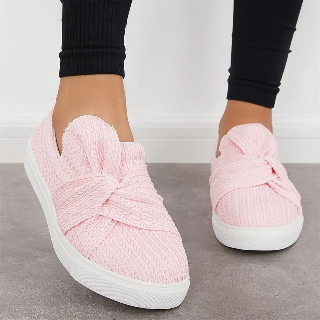 Bow Knit Platform Slip on Loafers Low Top Walking Shoes