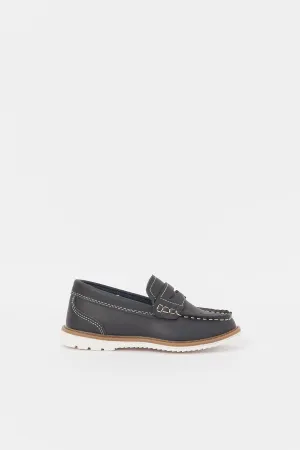 Boys Navy Plain Penny Loafer