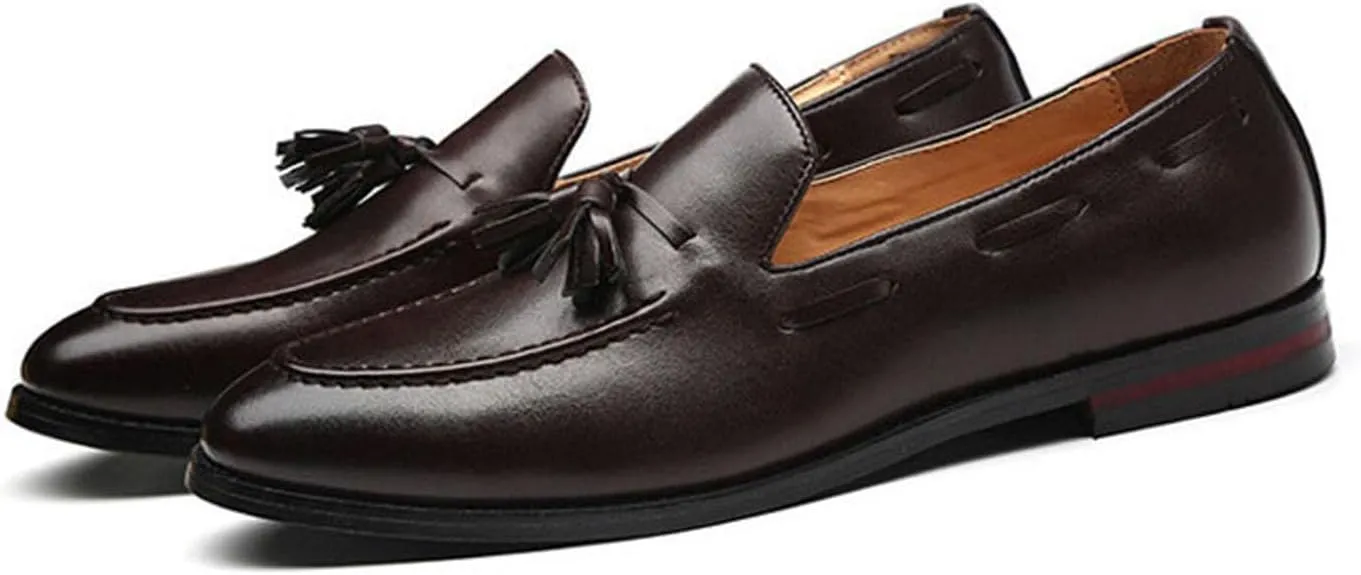ByErz Men Leather Noble Loafer Shoes Slip-On Loafer Smoking Slipper Tassel Casual Formal Office Shoes
