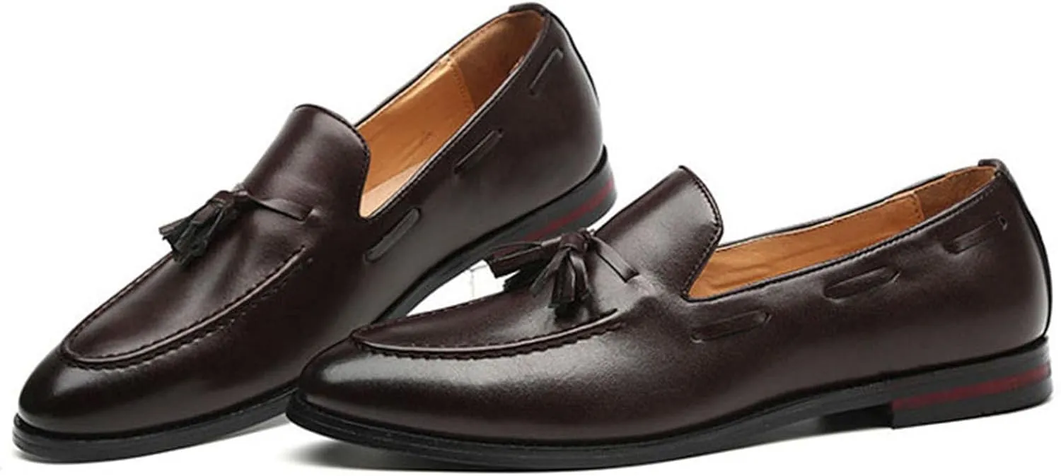 ByErz Men Leather Noble Loafer Shoes Slip-On Loafer Smoking Slipper Tassel Casual Formal Office Shoes