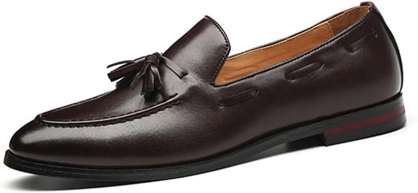 ByErz Men Leather Noble Loafer Shoes Slip-On Loafer Smoking Slipper Tassel Casual Formal Office Shoes