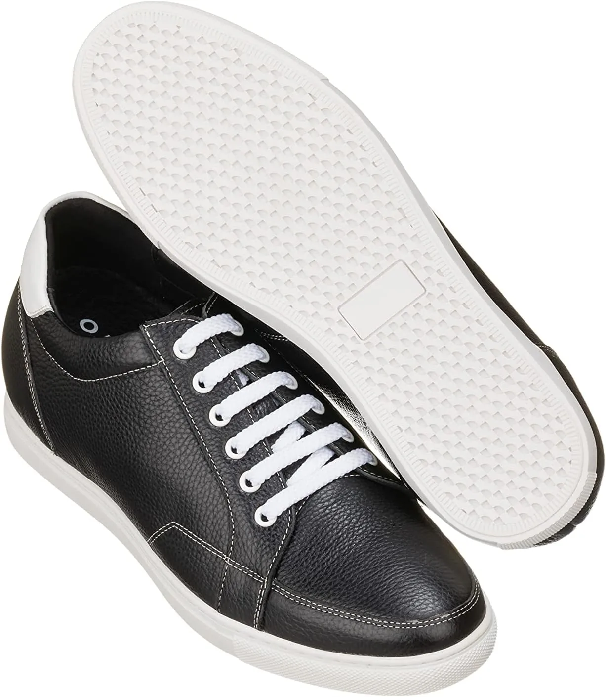 CALTO Men's Invisible Height Increasing Elevator Shoes - Black Leather Lace-up Casual Sneakers - 2.5 Inches Taller - K0081- Size 8 D(M) US